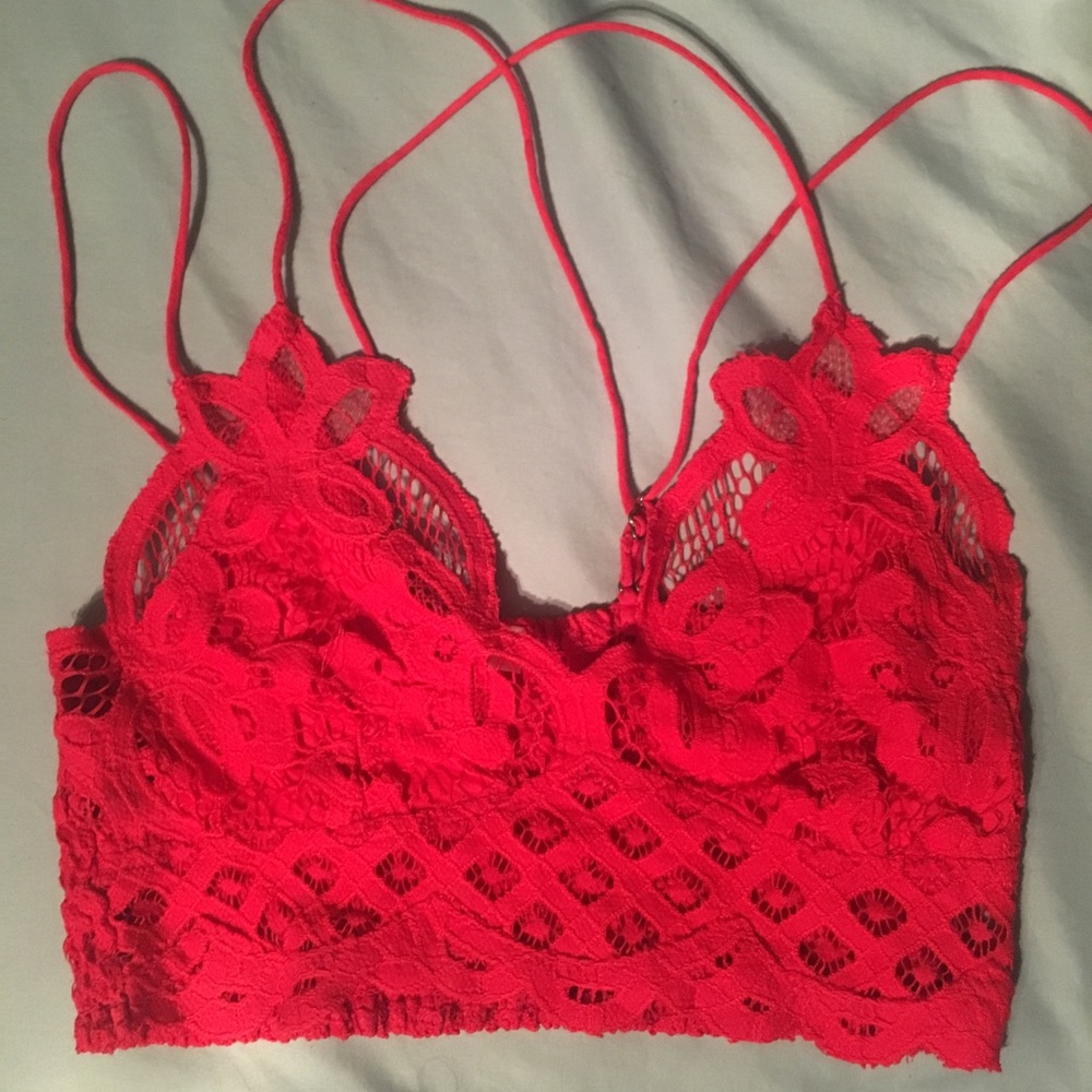 Bright red Free People Adella lace bralette